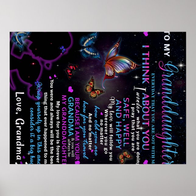 Poster Para a minha neta Butterflies Aniversário, Dotada  (Frente)