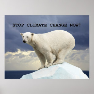 Poster PÁRA A MUDANÇA CLIMÁTICA AGORA! Urso Polar