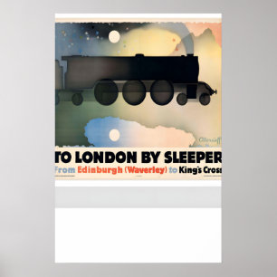 Poster Para Londres de trem noturno de Edinburgh Waverley