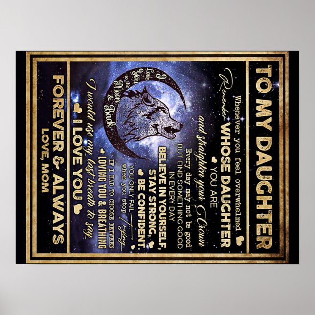 Poster Para Minha Filha Wolf Aniversário Presente, Engraç (Frente)