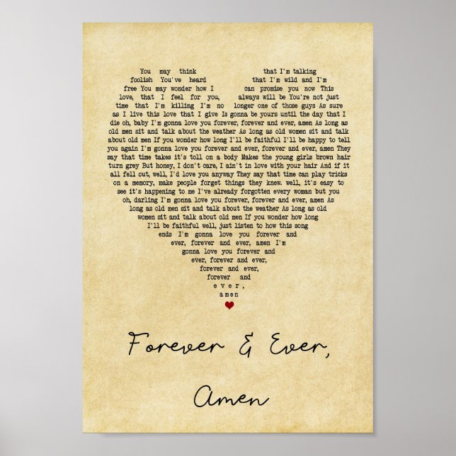 Poster Para sempre e Ever Amen Vintage Heart Song Lyric I (Frente)