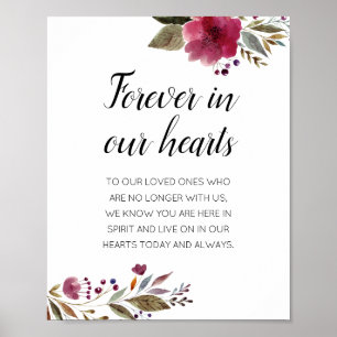 Poster Para Sempre em Nossos Corações Burgundy Floral Mem