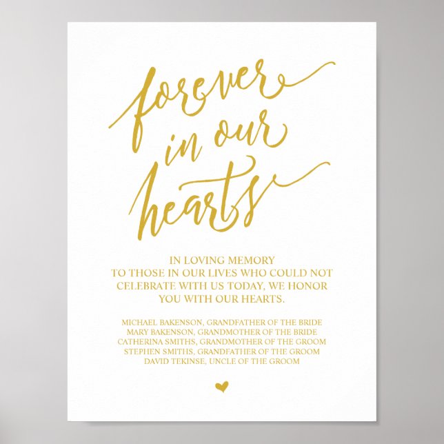 Poster Para sempre em nossos corações Memorial em ouro Ca (Frente)