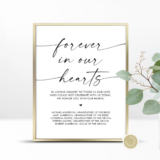 Poster Para Sempre Em Nossos Corações, Mesa Memorial De C (In Loving Memory, Wedding Memorial Table Sign, Forever In Our Hearts, Digital Download, Printed)