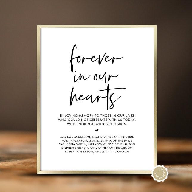 Poster Para Sempre Em Nossos Corações, Mesa Memorial De C (In Loving Memory, Wedding Memorial Table Sign, Forever In Our Hearts, Digital Download, Printed)