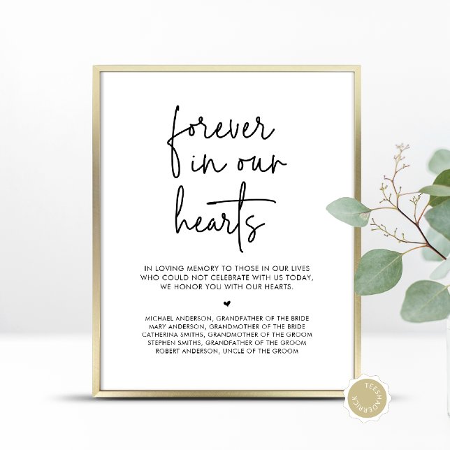 Poster Para Sempre Em Nossos Corações, Mesa Memorial De C (Forever In Our Hearts, Wedding Memorial Table Sign, In Loving Memory, Digital Download, Printed)