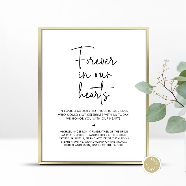 Poster Para Sempre Em Nossos Corações, Mesa Memorial De C (Forever In Our Hearts, Wedding Memorial Table Sign, In Loving Memory, Digital Download, Printed)
