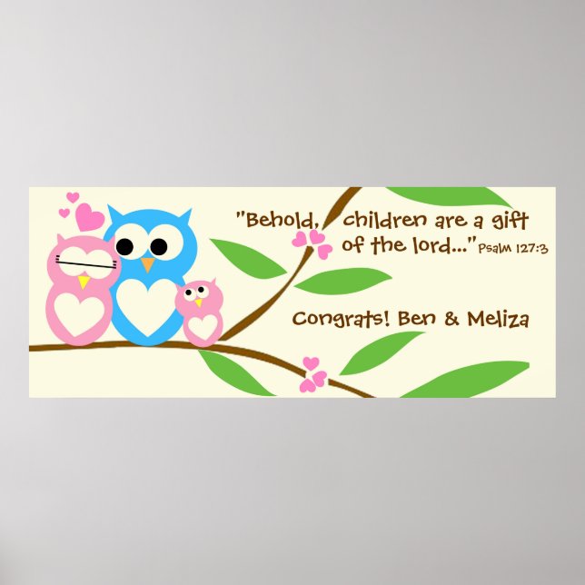 Póster Parabéns, Banner de Chá de fraldas da Baby Girl Ow (Frente)