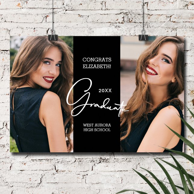 Poster Parabéns de Graduação Foto Moderna Preta (Graduation Congratulations Black Modern Photo Poster, INSTANT DOWNLOAD and/or PRINTED)