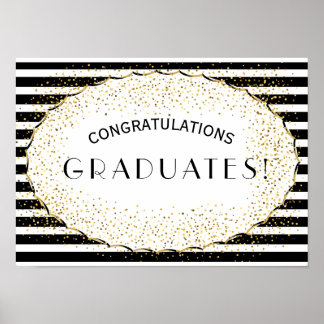 Póster Parabéns de listras brancas e pretas