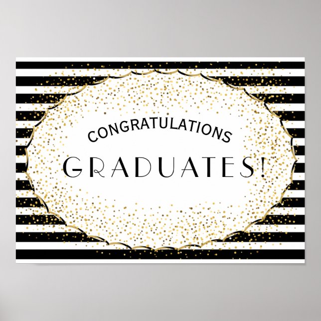 Póster Parabéns de listras brancas e pretas (Frente)