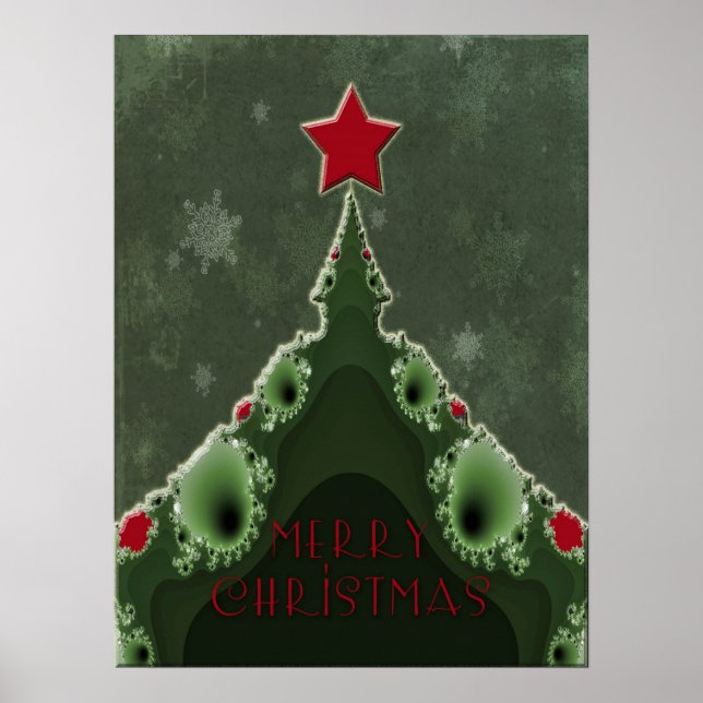 Poster Parabéns de Natal - Árvore Fractal e Estrela (Frente)