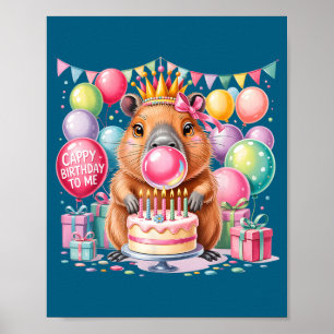 Poster Parabéns para meninas de aniversário capivaras fof