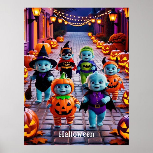Poster Parada Colorida de Halloween com Caracteres Costum (Frente)