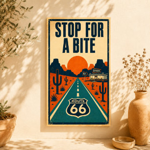 Poster Parada da Rota 66 Para Uma Mordida Desert Diner Li