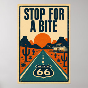 Poster Parada da Rota 66 Para Uma Mordida Desert Diner Li