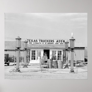 Póster Parada de caminhão de Texas, 1939. Foto do vintag