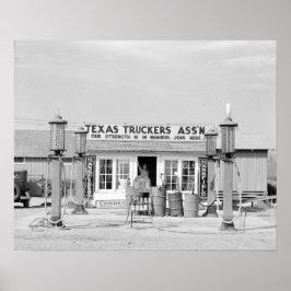 Póster Parada de Caminhões no Texas, 1939. Foto Antiga