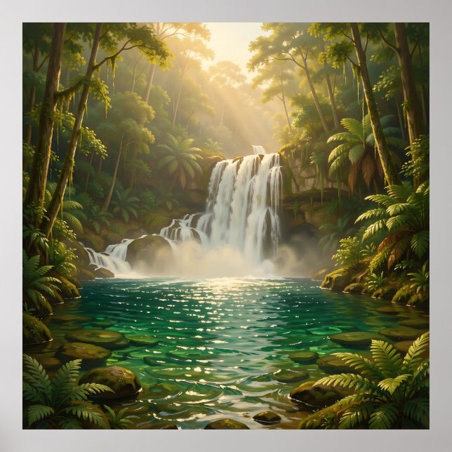 Poster Paradise da Selva com Cachoeira Tropical Luxuriant (Frente)