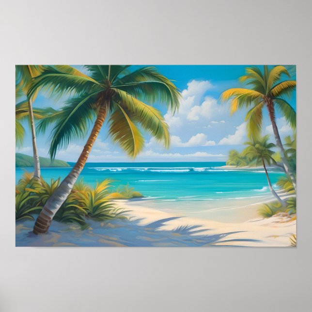 Poster Paradiso Tropical Colorido Mar & Palmeiras (Frente)