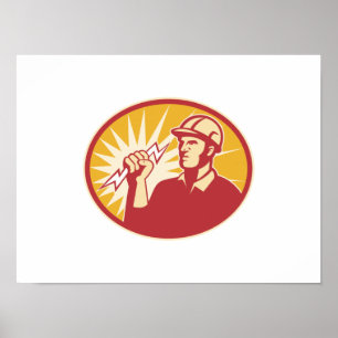 Póster Parafuso de relâmpago do trabalhador de linha