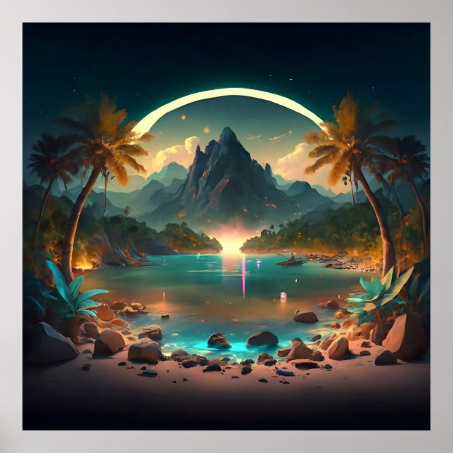 Poster Paraíso à noite com água cristalina (Frente)