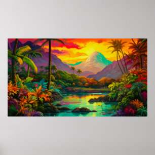 Poster Paraíso Colorido da Ilha Tropical