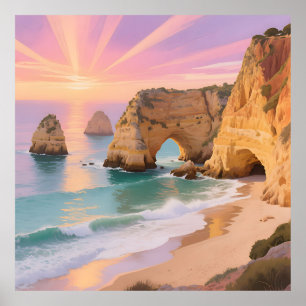 Poster Paraíso das Cavernas Marítimas ao Pôr do Sol