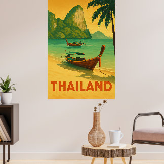 Poster Paraíso de Praia Tailandês Vintage