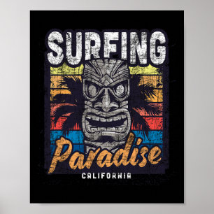 Poster Paraíso de Surf da Califórnia Vintage Retro