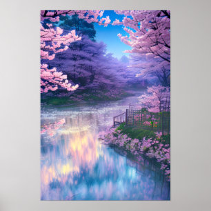 Poster Paraíso Petal Rosa, Terra Maravilha do Flor de Cer