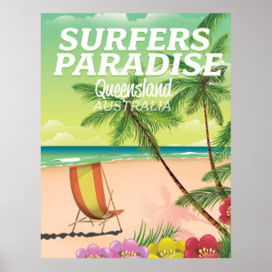 Poster Paraíso Queensland Austrália dos surfistas
