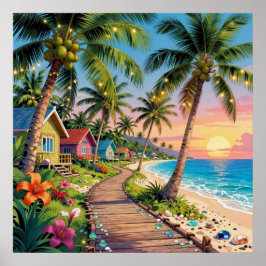 Poster Paraíso Tropical Casa de Praia à Beira-Mar Oceano 