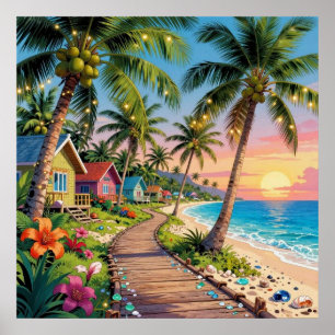 Poster Paraíso Tropical Casa de Praia à Beira-Mar Oceano