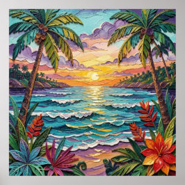 Poster Paraíso Tropical | Cena de Praia Costeira Impasto