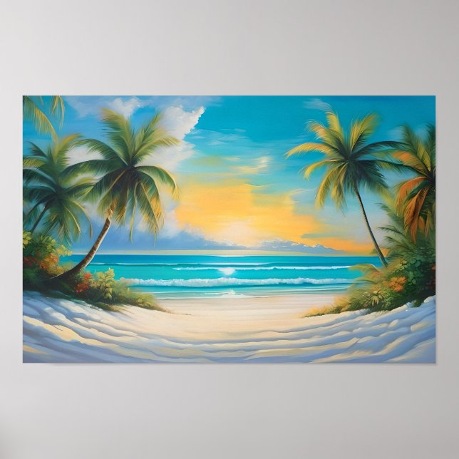 Poster Paraíso Tropical Colorido Mar & Palmeiras (Frente)