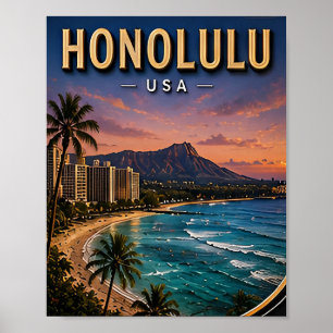 Poster Paraíso Tropical da Praia de Waikiki em Honolulu