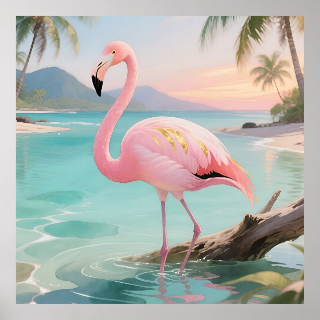 Poster Paraíso Tropical do Flamingo Rosa (Frente)