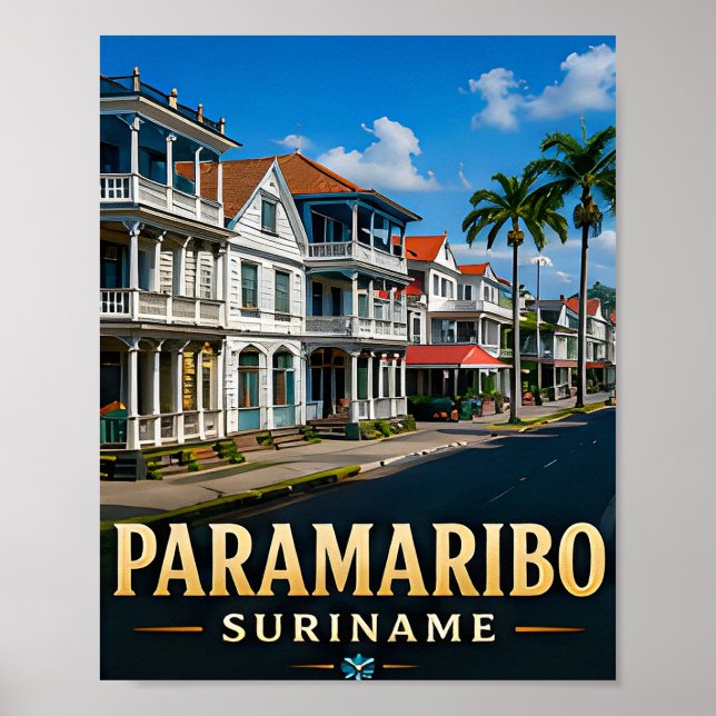 Poster Paramaribo Frente Colonial à Beira-Mar e Patrimôni (Frente)