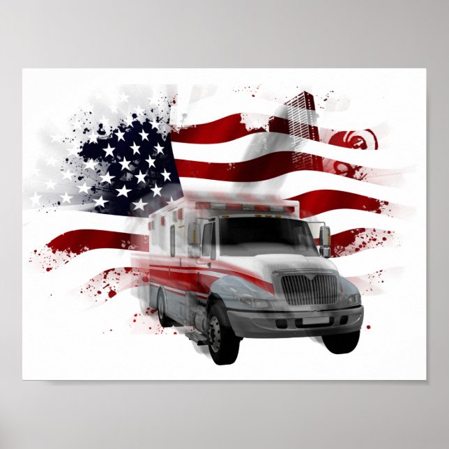 Póster Paramedico EMT Flag Ambulance dos EUA (Frente)