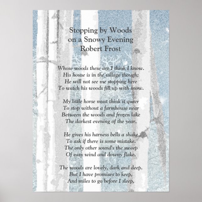 Poster Parando por Woods Snowy Noite, Robert Frost Poem (Frente)