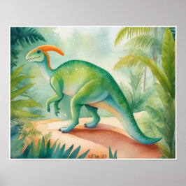 Poster Parasauralophus Watercolor Dinosaur Nursey Art