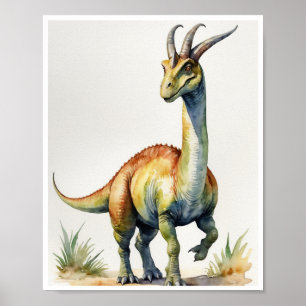 Poster Parasaurolophus Dinosaur Watercolor Pintura