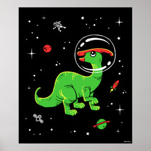 Poster Parasaurolophus verde e vermelho Dinos no espaço