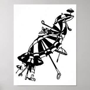 Poster parasóis voadores Umbrellas Ink art Ilustração