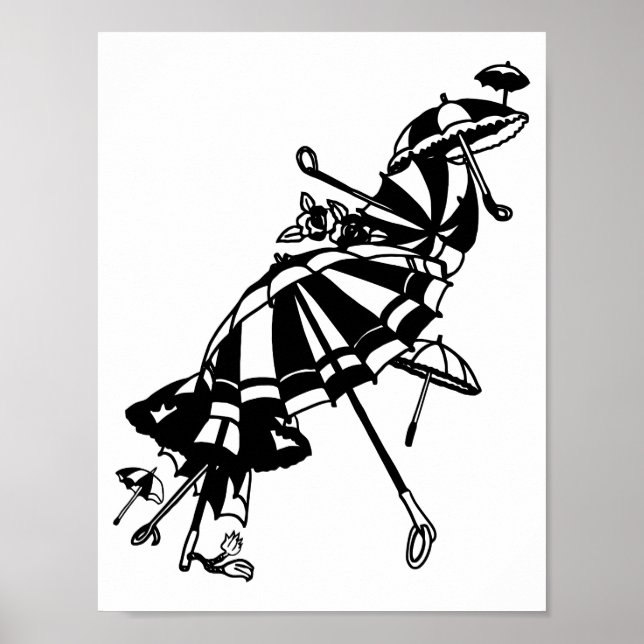 Poster parasóis voadores Umbrellas Ink art Ilustração (Frente)