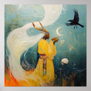 Poster Parceira Chifre Lua Witchy IA Art Matage Valor