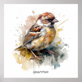 Poster Pardal Aquarela Rústica, personalizado