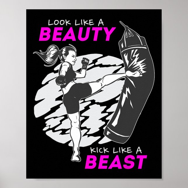 Poster Pareça Uma Beleza Chute Como Uma Fera - Kickboxing (Frente)