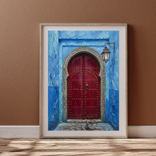 Poster Parede Azul de Chefchaouen & Porta Marroquina Carm